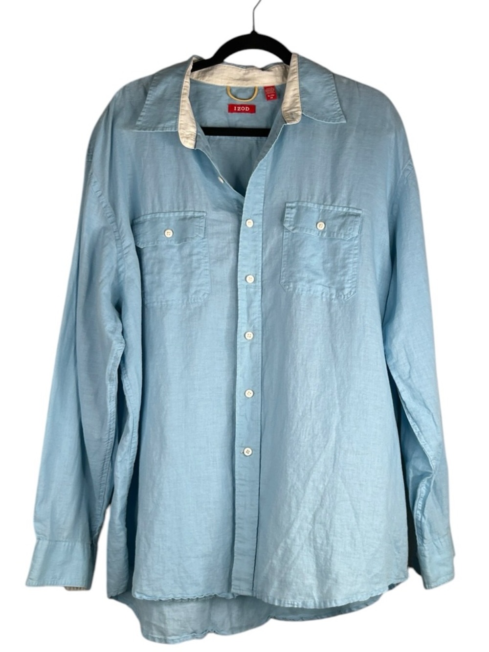 IZOD Men's Light Blue Classic Coastal Linen Cotton Blend Button Up Shirt Size XL